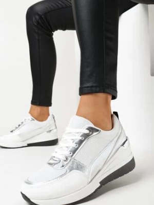 Białe Sneakersy na Niskiej Koturnie Sandrilla