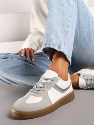Białe Sneakersy na Niskiej Platformie z Metalicznymi Wstawkami Dalivia