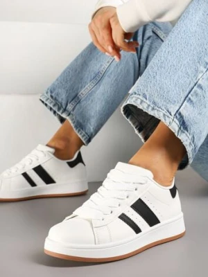 Białe Sneakersy na Niskiej Platformie z Naszywkami Flordexia mulanka