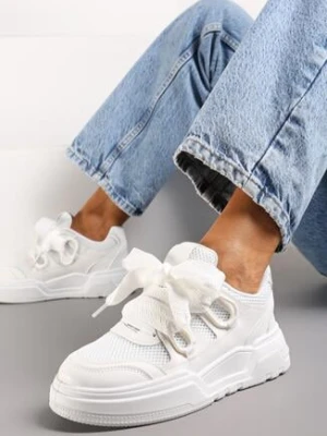 Zdjęcie produktu Białe Sneakersy na Niskiej Platformie z Szerokimi Sznurówkami Gritte