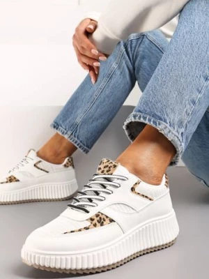 Białe Sneakersy na Ozdobnej Grubej podeszwie z Brokatem Gelnia
