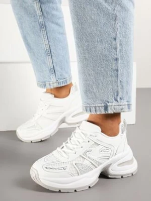 Białe Sneakersy na Piankowej Podeszwie Zdobione Cyrkoniami Raviel