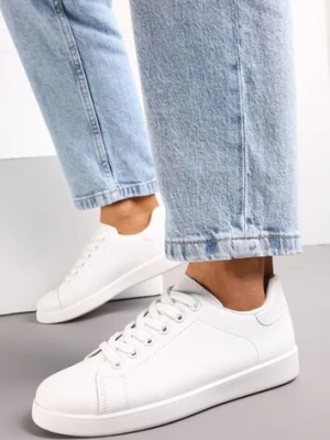 Białe Sneakersy na Płaskiej Podeszwie z Ozdobną Wstawką i Sznurowaniem Neotine