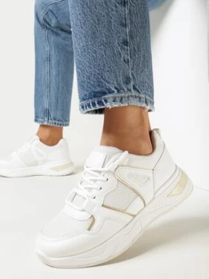 Białe Sneakersy na Płaskiej Podeszwie z Ozdobnymi Przeszyciami Ysabella