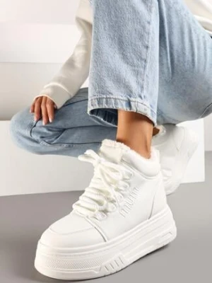 Białe Sneakersy na Platformie Ocieplane Futrem Leanelitia vices