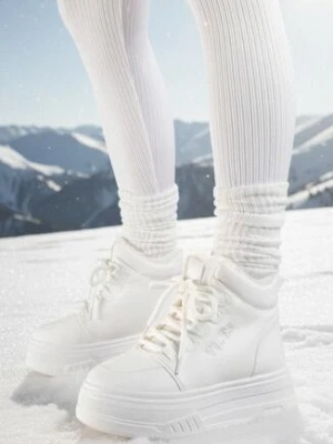 Białe Sneakersy na Platformie Ocieplane Futrem Leanelitia vices