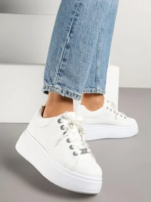 Białe Sneakersy na Platformie Ozdobione Cyrkoniami Vivalle seastar
