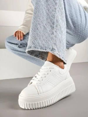 Białe Sneakersy na Platformie Ozdobione Perforacją Eleainna