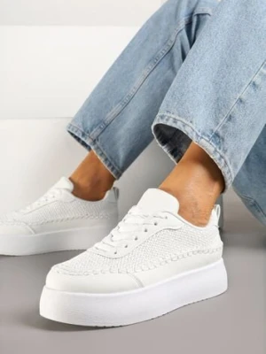 Białe Sneakersy na Platformie Ozdobione Plecionką Nilaraviela ideal