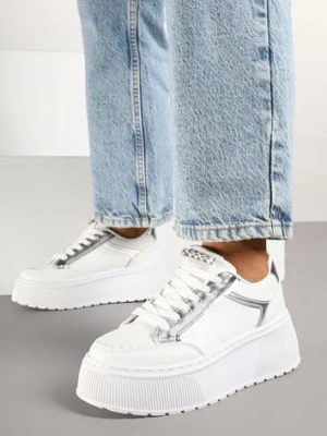 Białe Sneakersy na Platformie Ozdobione Przeszyciami Tatoretia marquiiz
