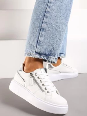Białe Sneakersy na Platformie Ozdobione Suwakami Halimedia