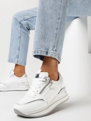 Białe Sneakersy na Platformie z Brokatowymi Akcentami Stelavia