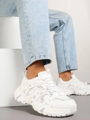 Białe Sneakersy na Platformie z Cyrkoniami i Geometrycznym Wzorem Lavivione