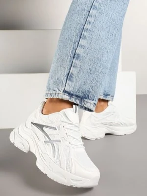 Białe Sneakersy na Platformie z Geometrycznym Wzorem Farissa