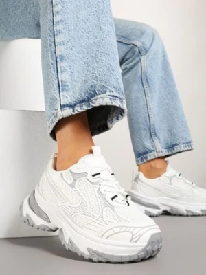 Białe Sneakersy na Platformie z Geometrycznym Wzorem Mevriane smallawan