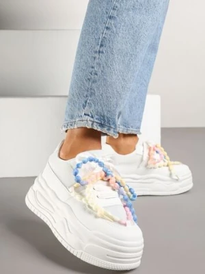 Białe Sneakersy na Platformie z Koralikami Amovanna ideal