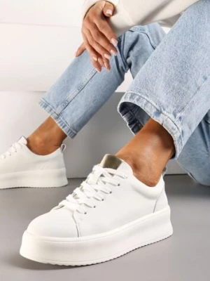 Białe Sneakersy na Platformie z Wkładką ze Skóry Naturalnej Imeltia