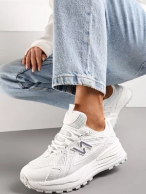 Białe Sneakersy na Platformie z Wstawkami z Siateczki Epionna
