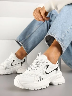 Białe Sneakersy na Profilowanej Podeszwie z Siateczkowymi Wstawkami Parinella