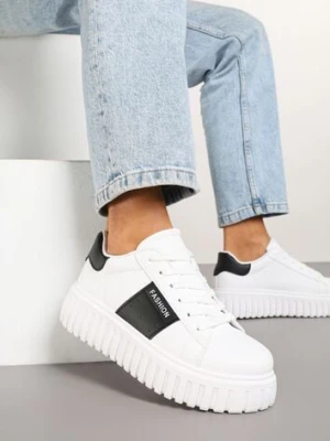 Białe Sneakersy na Tłoczonej Platformie Ozdobione Pasem Eleandelle