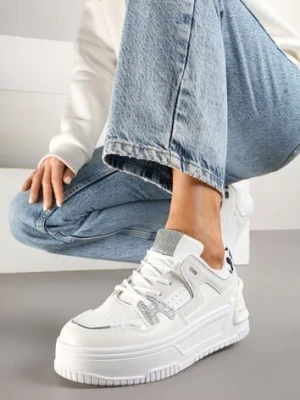 Białe Sneakersy na Tłoczonej Platformie z Geometrycznym Motywem Eloneo