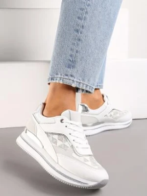 Białe Sneakersy Ozdobione Brokatem i Metalicznymi Wstawkami Cindema