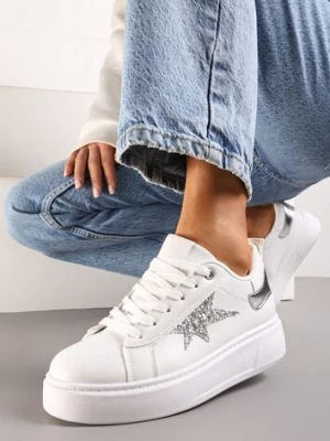 Zdjęcie produktu Białe Sneakersy Ozdobione Brokatem na Niskiej Platformie Leonare