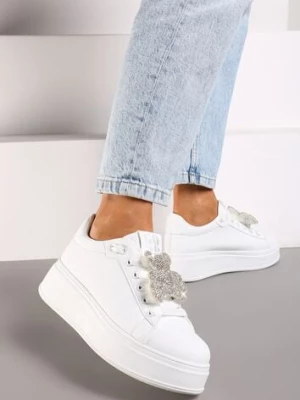 Białe Sneakersy Ozdobione Brokatowym Misiem Nevithaya