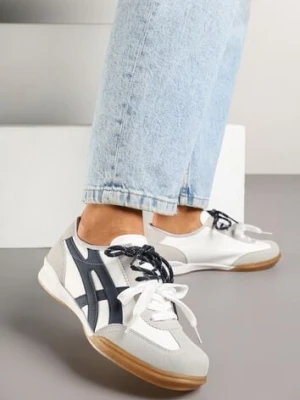 Zdjęcie produktu Białe Sneakersy Ozdobione Geometrycznym Wzorem i Podwójnym Sznurowaniem Hirozi