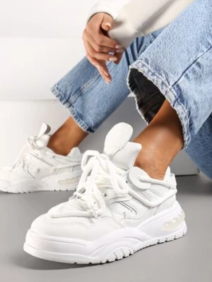 Białe Sneakersy Ozdobione Kolorowymi i Metalicznymi Wstawkami na Grubej Podeszwie Oplevia