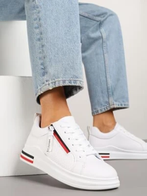 Białe Sneakersy Ozdobione Paskami Suwakiem i Napisami Toslira bellamila