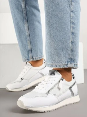Białe Sneakersy Ozdobione Suwakiem i Metalicznymi Wstawkami Alua