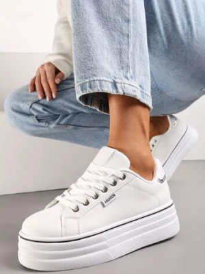 Zdjęcie produktu Białe Sneakersy przed Kostkę na Grubej Podeszwie Kernia