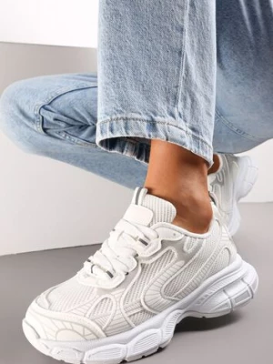 Białe Sneakersy przed Kostkę na Grubej Podeszwie z Metalicznymi Wstawkami Aliras