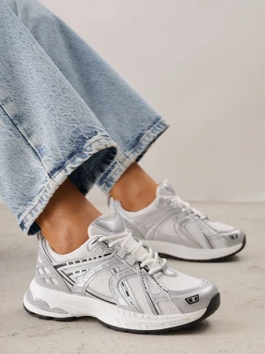 Białe Sneakersy Siateczkowe na Piankowej Podeszwie z Ozdobnymi Przeszyciami Faria Mulanka