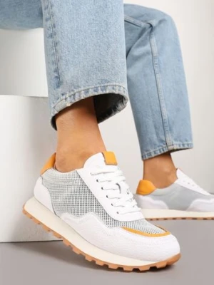 Białe Sneakersy Skórzane Ozdobione Geometrycznym Motywem Wibessa