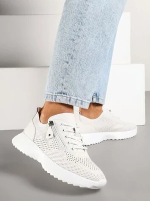 Białe Sneakersy Skórzane Ozdobione Suwakiem Ivelami