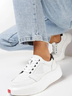 Białe Sneakersy Skórzane przed Kostkę na Grubej Podeszwie Miealla