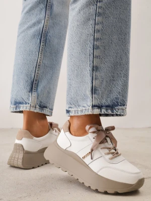 Białe Sneakersy Skórzane z Dwiema Parami Sznurówek na Platformie Crocefissa Goodin