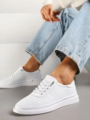 Białe Sneakersy Skórzane z Perforacją i Ozdobą Neorielina purlina