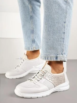 Białe Sneakersy Skórzane z Perforacją Odisla santorio