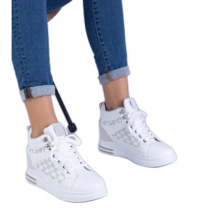 Zdjęcie produktu Białe sneakersy sportowe damskie na ukrytym koturnie