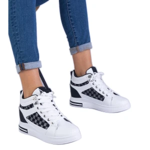 Zdjęcie produktu Białe sneakersy sportowe damskie na ukrytym koturnie czarne