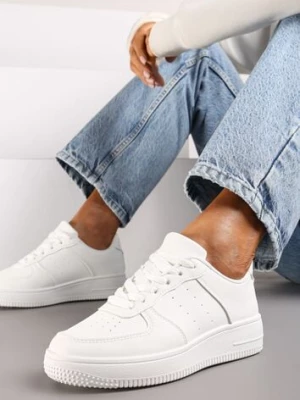 Białe Sneakersy Sznurowane na Grubej Podeszwie Taleith