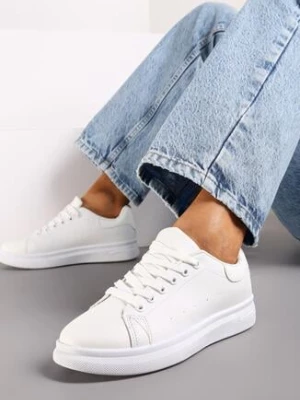 Białe Sneakersy Sznurowane na Płaskiej Podeszwie Azih