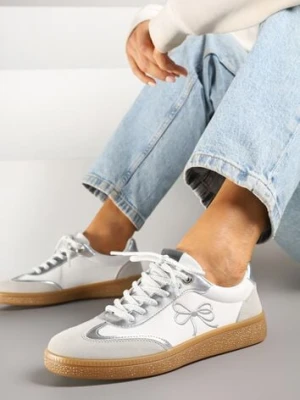 Białe Sneakersy Tenisówek ze Wzorem Kokardki Maritiela