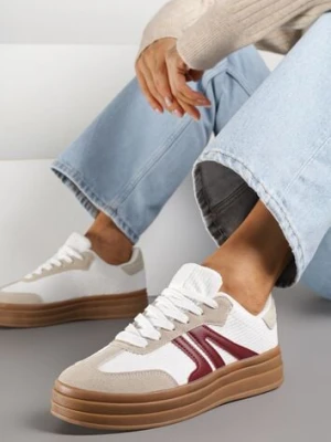 Białe Sneakersy Tenisówki na Platformie z Tłoczeniem i Geometrycznym Motywem Kialie maira