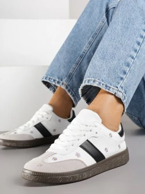 Białe Sneakersy Tenisówki Ozdobione Kwiatkami Zummine maira