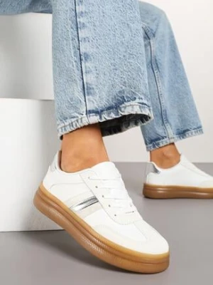 Białe Sneakersy Tenisówki z Metalicznym Paskiem Hanalie