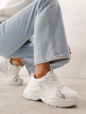 Białe Sneakersy VICES na Geometrycznej Platformie z Perforacją Elinata